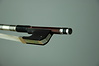 Canadian Andre Lavoye violin bow, dark red-brown Pernambuco, ebony & silver mounted, Montreal, Quebec