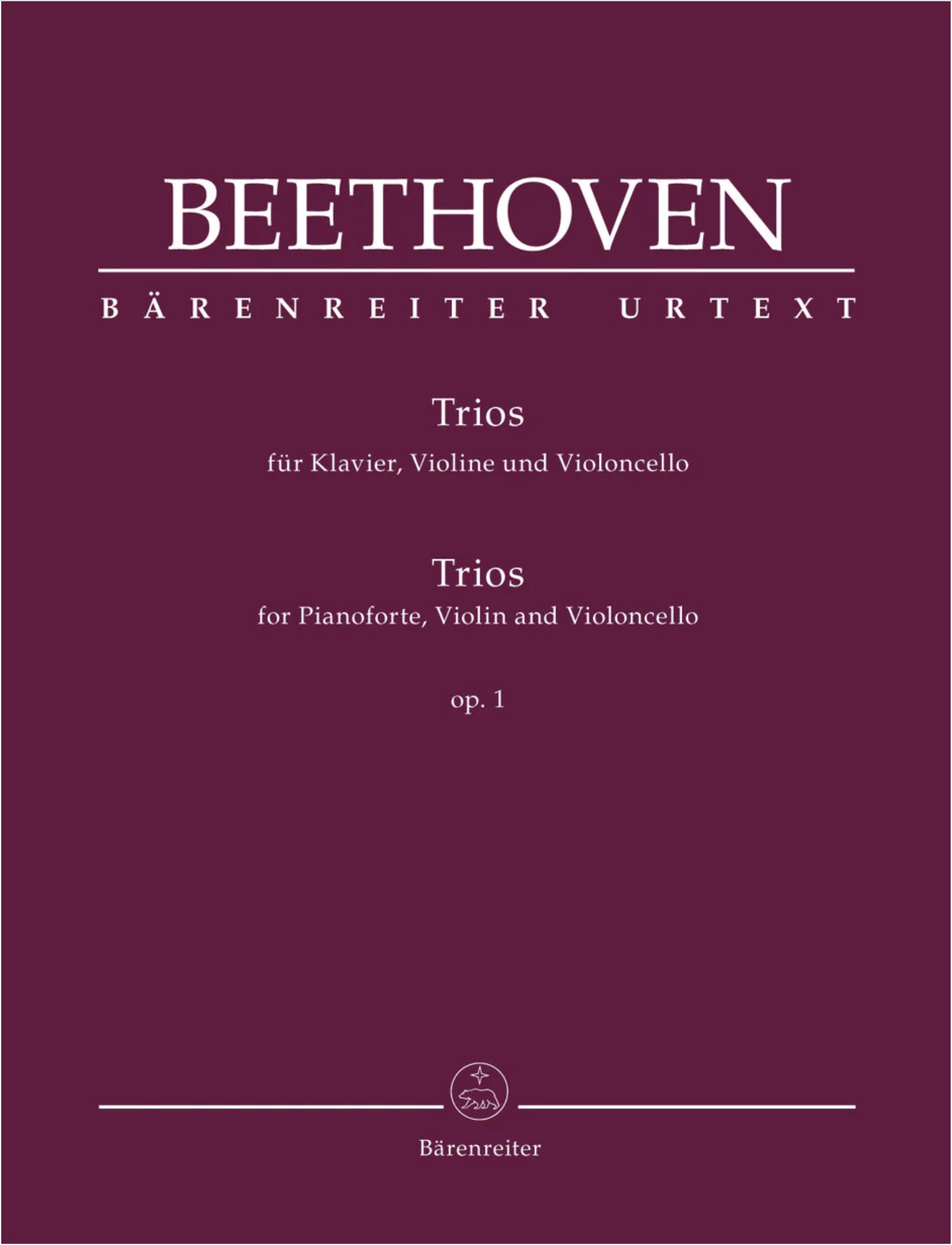 Barenreiter Beethoven (Del Mar): 3 Piano Trios, Op. 1 (violin, cello, piano) BARENREITER