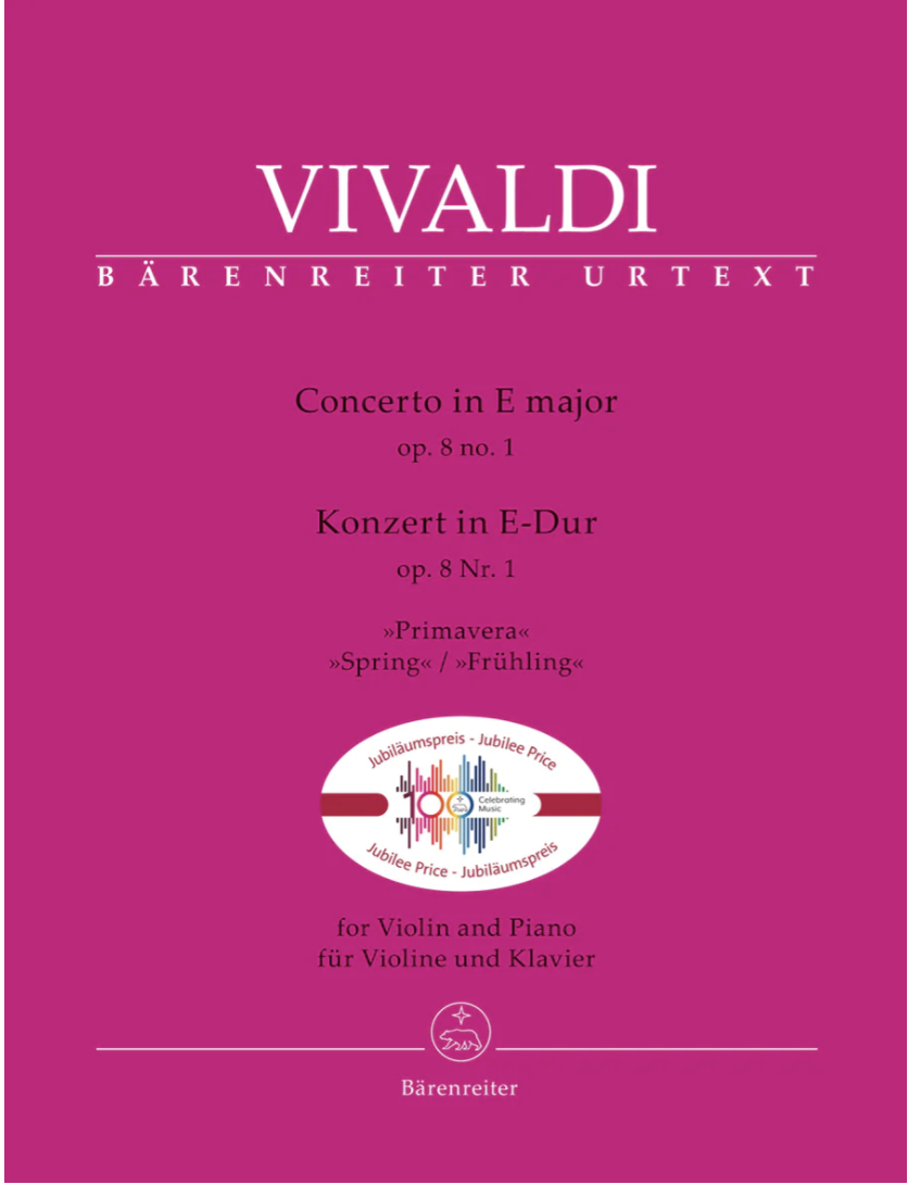 Barenreiter Vivaldi (Hogwood): Violin Concerto in E Major "Spring", RV269, Op. 8, No. 1 (violin and piano) BARENREITER