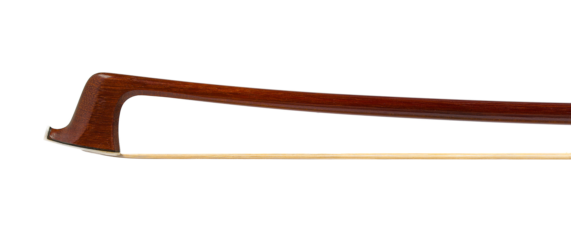 Brazilian JULIANO OLIVEIRA violin bow, round Pernambuco stick, silver-mounted ebony frog with mother-of-pearl fleur-de-lys inlay, BRAZIL, 62.4 grams