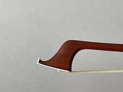 Canadian Andre LAVOYE cello bow, round Pernambuco stick, ebony & silver mounted with angled heel, Montreal, Quebec, 80.6g
