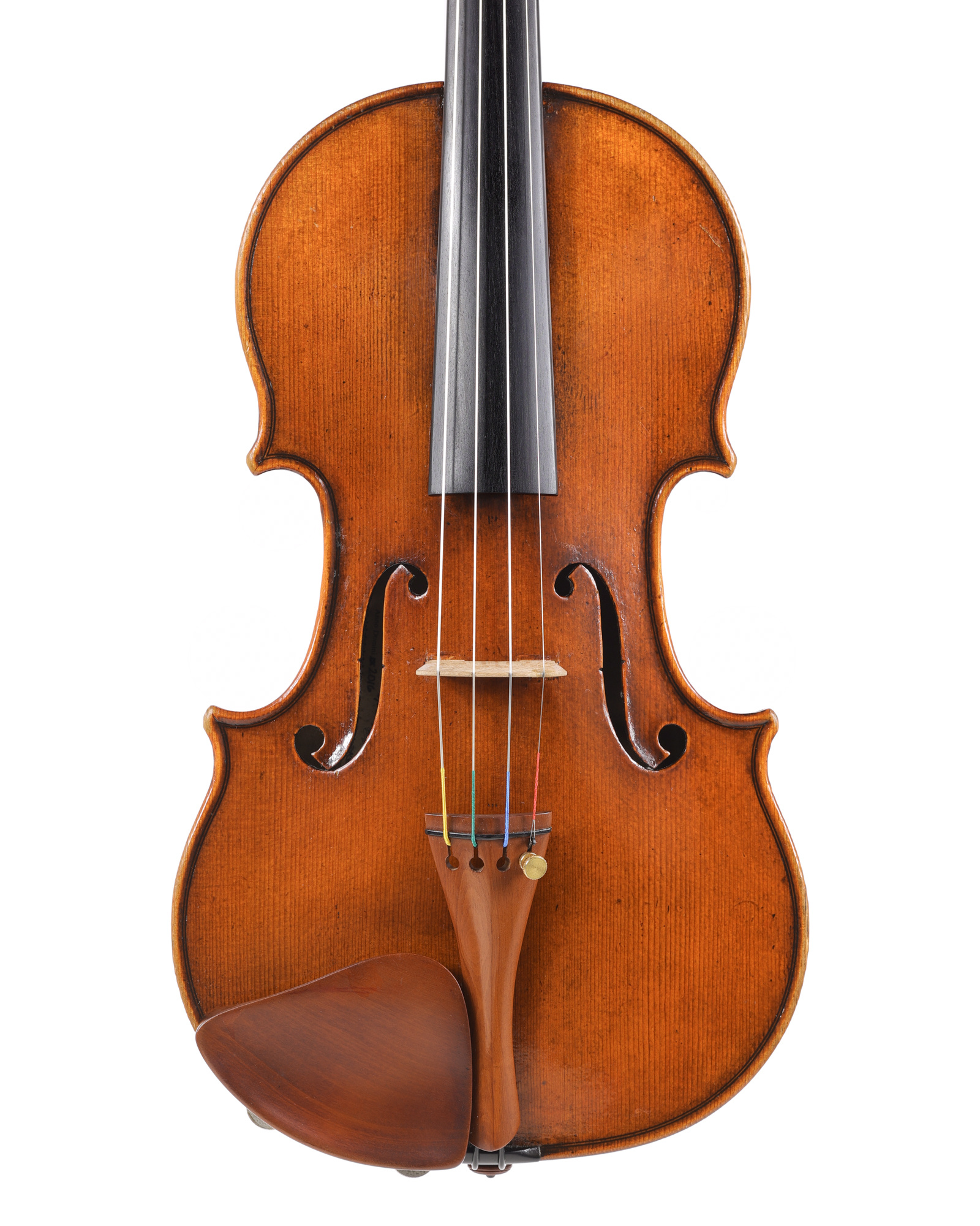Arlie Moran antiqued violin, opus 53, one-piece back, 2016, Los Angeles, California (branded internally)