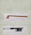 French Victor Fetique violin bow, ca. 1930, silver-mounted round stick, w/ Paul Childs Certificate