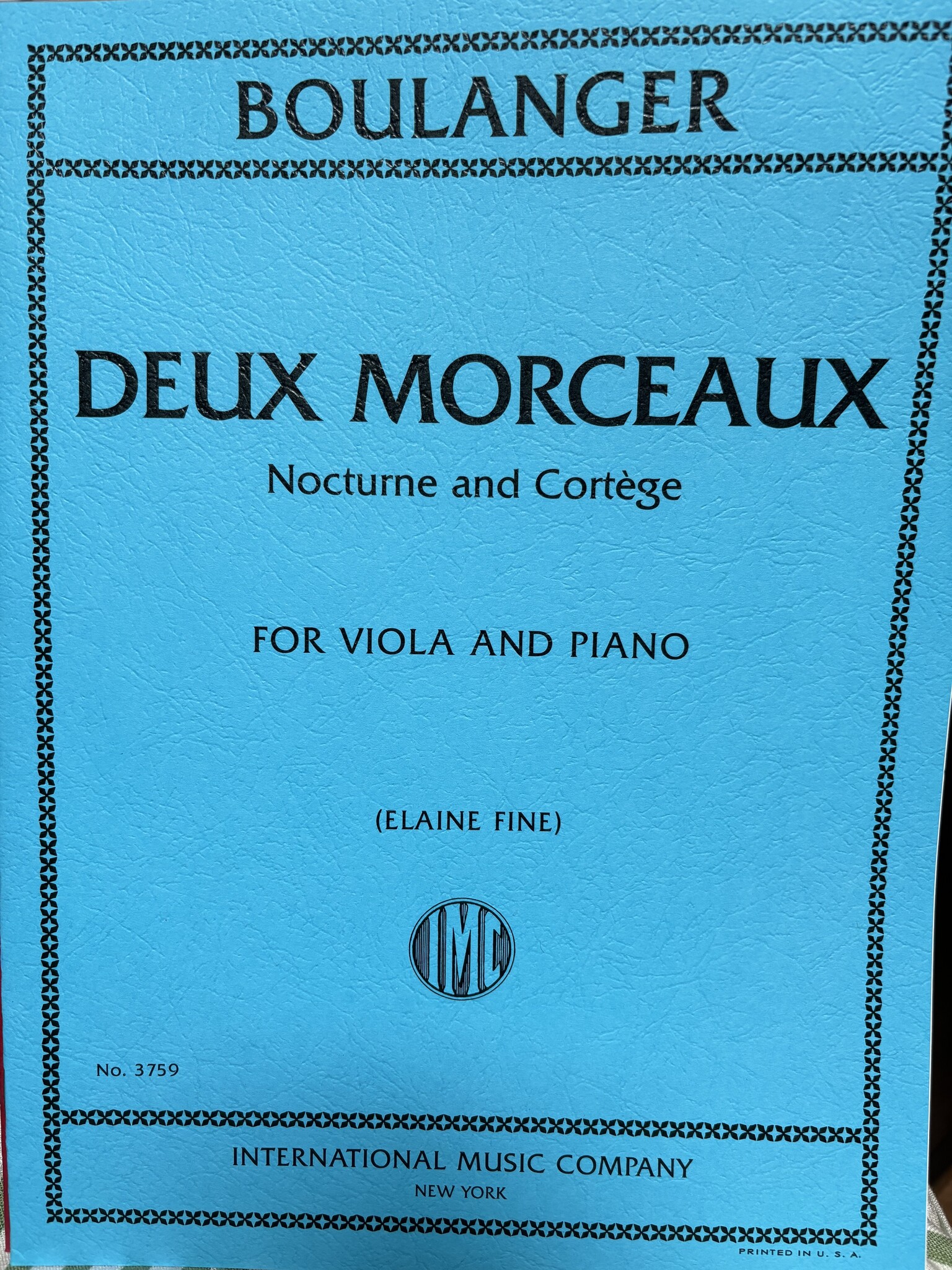International Music Company Boulanger (Fine): Deux Morceaux: Nocturne and Cortège (viola and piano) IMC | Metzler Violins