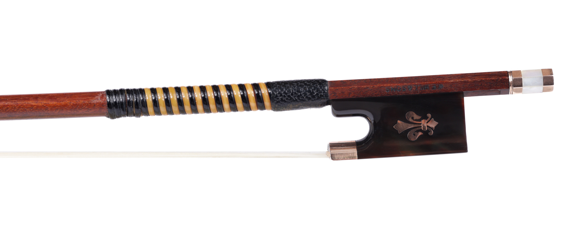 English (sold) W.E. HILL & SONS violin bow, tortoise shell, gold, fleur-de-lys, round, Edgar Bishop | Metzler Violins