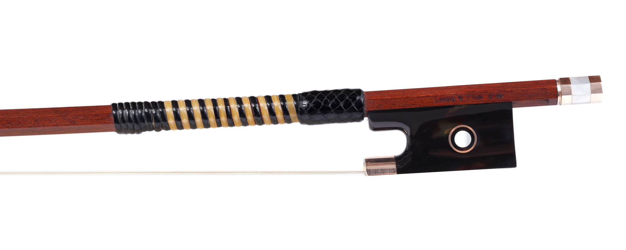 English W.E. HILL & SONS violin bow, tortoise shell, gold, Parisian eye, octagonal, Arthur Copley | Metzler Violins