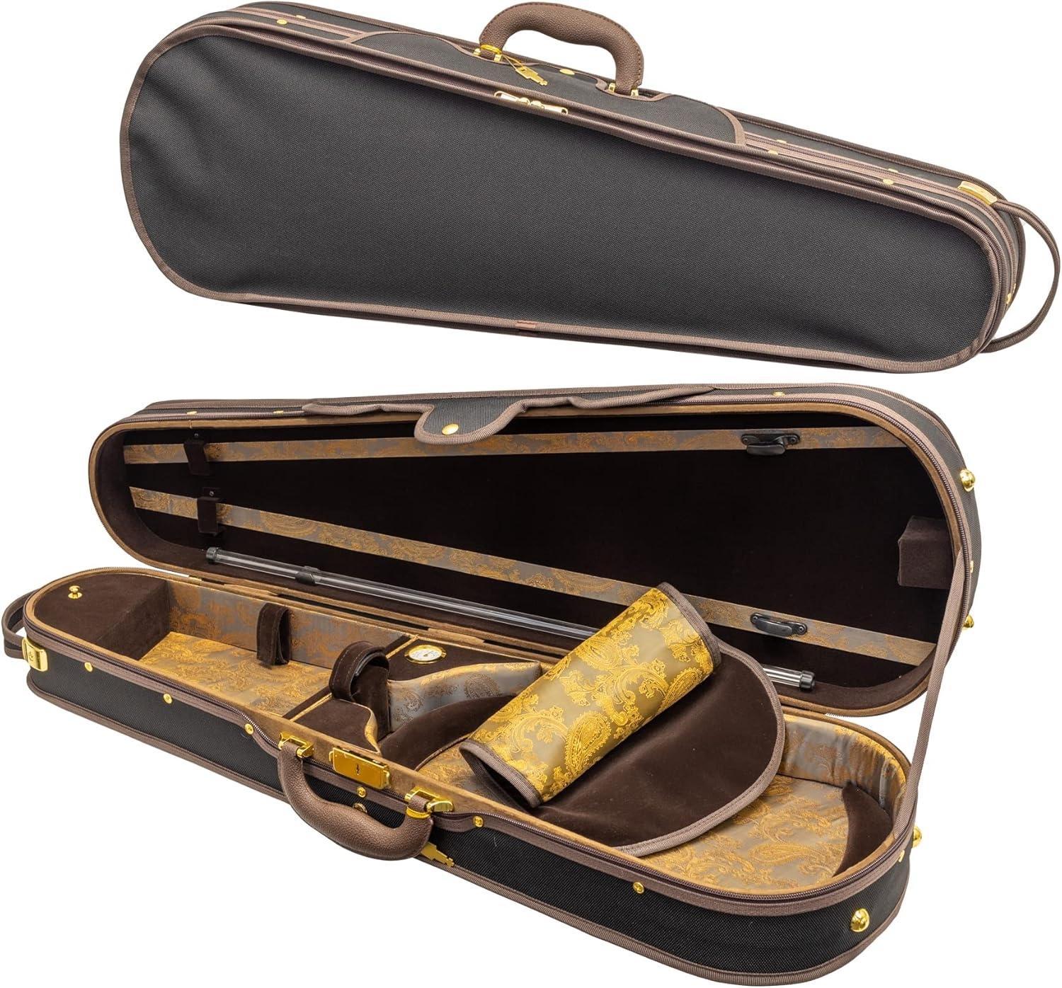 Mika dart-shaped adjustable viola case, black/brown brocade, wood shell