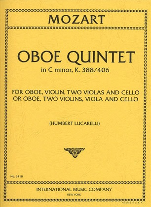 International Music Company Mozart, W.A.: Oboe Quintet K388/406 (oboe, violin, 2 violas, cello) Or (oboe, 2 violins, viola & cello)