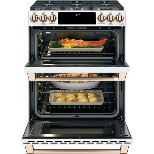GE Cafe 30"  Slide in, Double Oven Stove White CGS750P4MW2