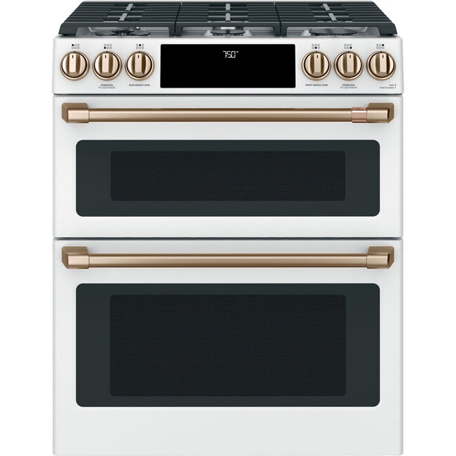 GE Cafe 30"  Slide in, Double Oven Stove White CGS750P4MW2