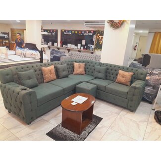 Chesterfield  L Shape Sofa Set w/6 pillows & 1 cup holder