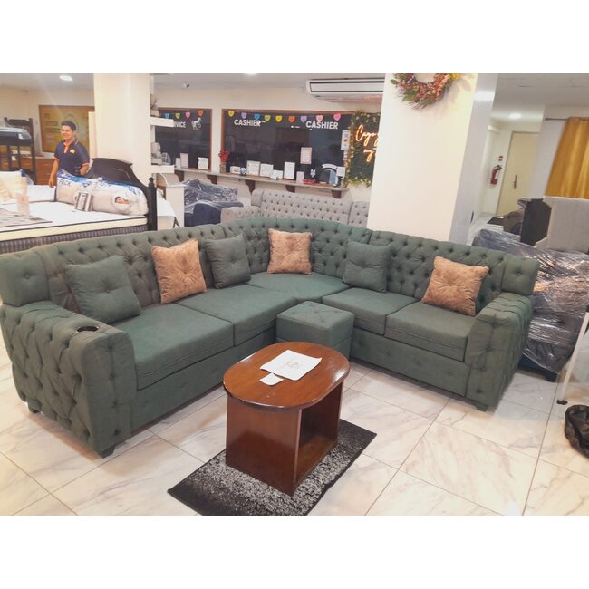 Chesterfield  L Shape Sofa Set w/6 pillows & 1 cup holder