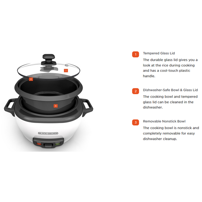 Black & Decker Black & Decker Rice Cooker 3 Cups White RC503