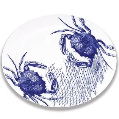 Caskata Caskata Crabs & Nets - 15" Rimmed Oval Platter BLUE