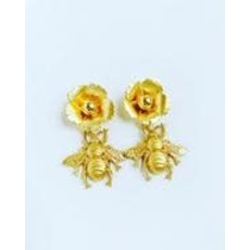 The Pink Reef Small Golden Flower & Bee Earring