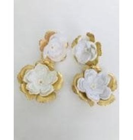 The Pink Reef M Hand Cut Floral Earrings- White