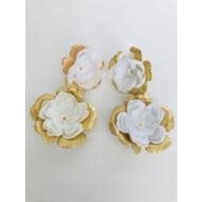 The Pink Reef M Hand Cut Floral Earrings- White