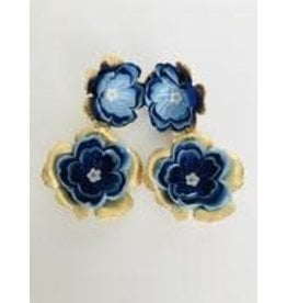 The Pink Reef M Hand Cut Floral Earrings- Navy/Blue