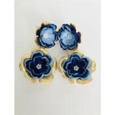 The Pink Reef M Hand Cut Floral Earrings- Navy/Blue