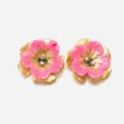 The Pink Reef Jewel pink and gold hand formed hand painted floral stud