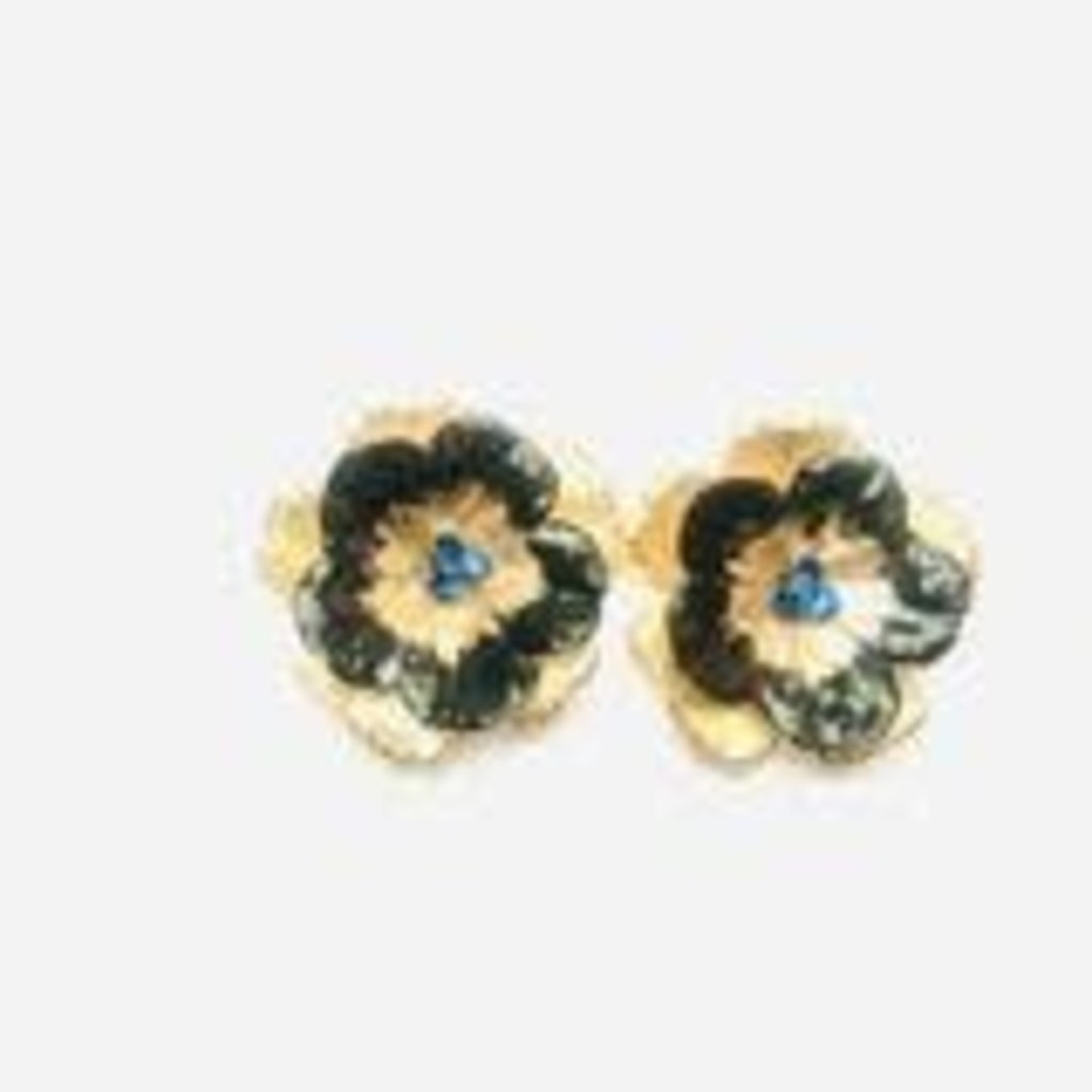 The Pink Reef Jewel black, gold and sapphire hand formed hand painted floral stud