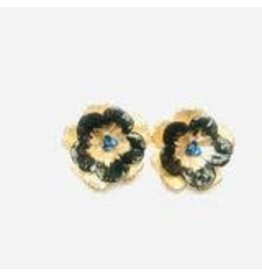 The Pink Reef Jewel black, gold and sapphire hand formed hand painted floral stud