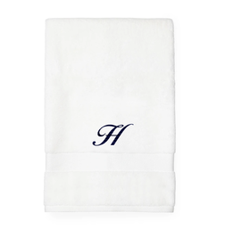 Sferra Sferra Bello Bath Towel White w/ Single Initial Navy Monogram