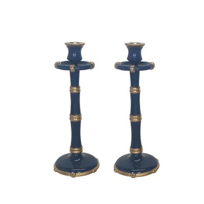 Dana Gibson Dana Gibson Navy Bamboo Candlesticks, Tall (Pair)