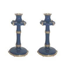 Dana Gibson Dana Gibson Navy Bamboo Candlesticks, Medium (Pair)