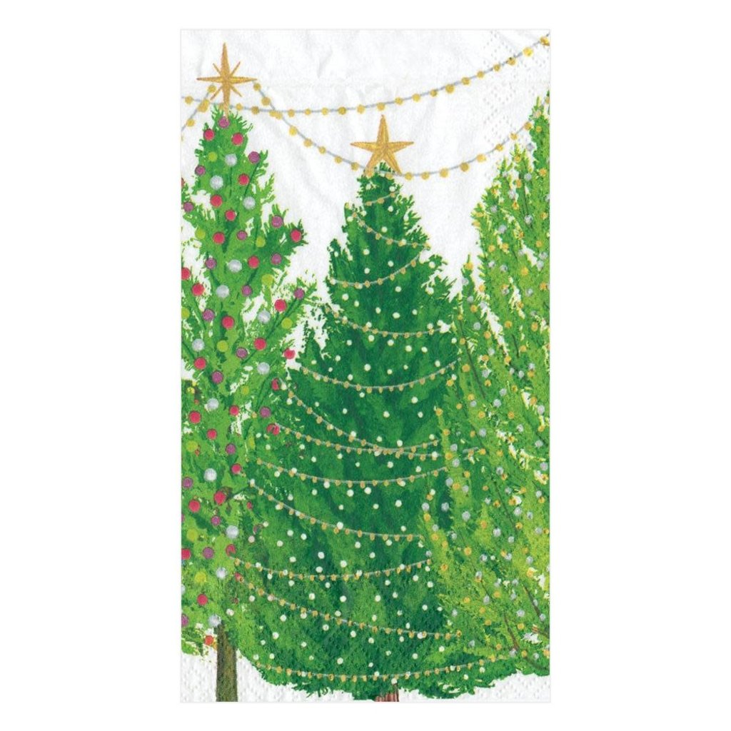 Caspari Caspari Guest Towel - Christmas Trees with Lights