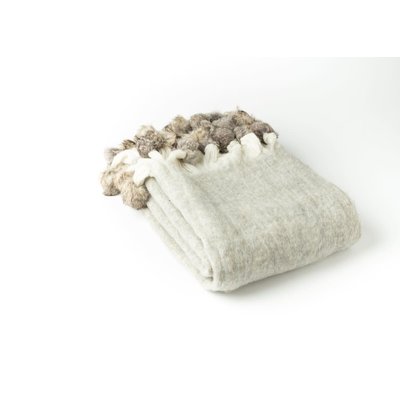 A Soft Idea A Soft Idea Throw, Grey - Mohair Blend  w/ Fur Pom Poms