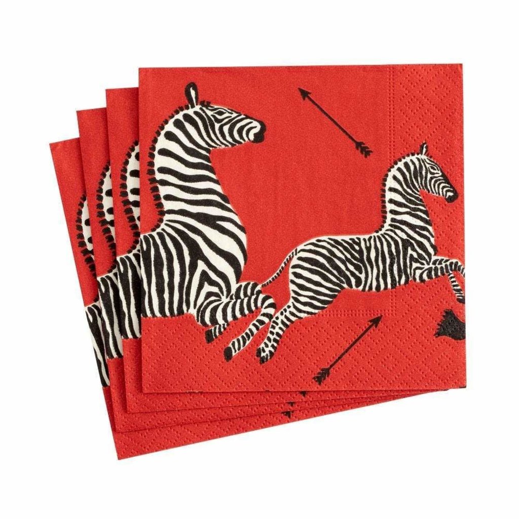 Caspari Caspari Zebras Paper Cocktail Napkins in Red - 20 Per Package