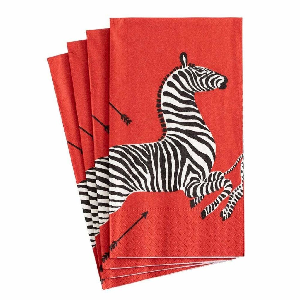 Caspari Caspari Guest Towel - Zebras Red
