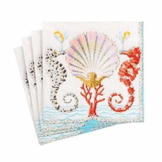 Caspari Seahorses and Shell Paper Cocktail Napkins - 20 Per Package