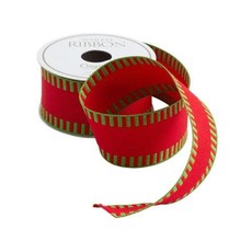 Caspari Caspari Ribbon - Red with Green Striped Border - 6 yards