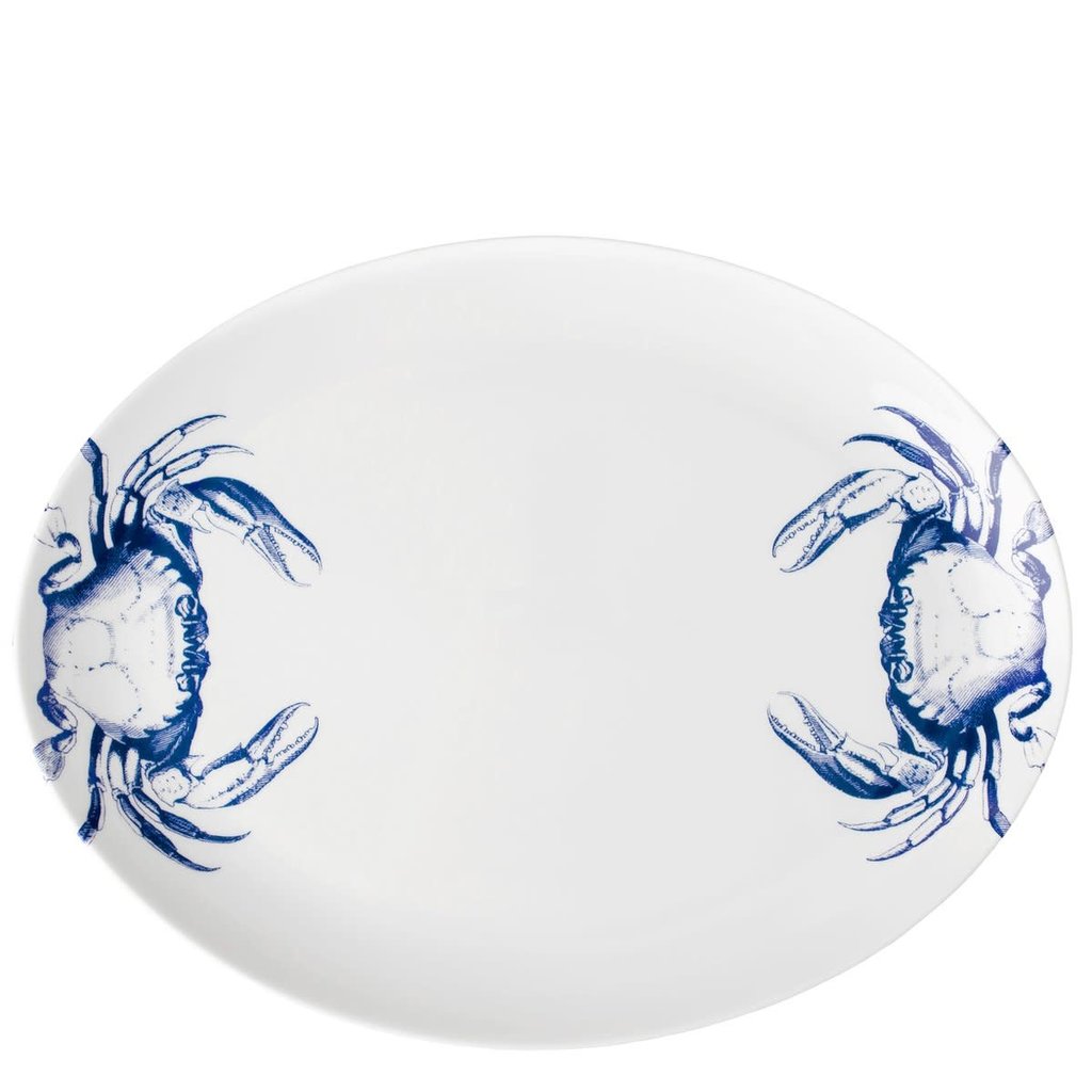 Caskata Caskata Crabs & Nets - 15" Rimmed Oval Platter BLUE