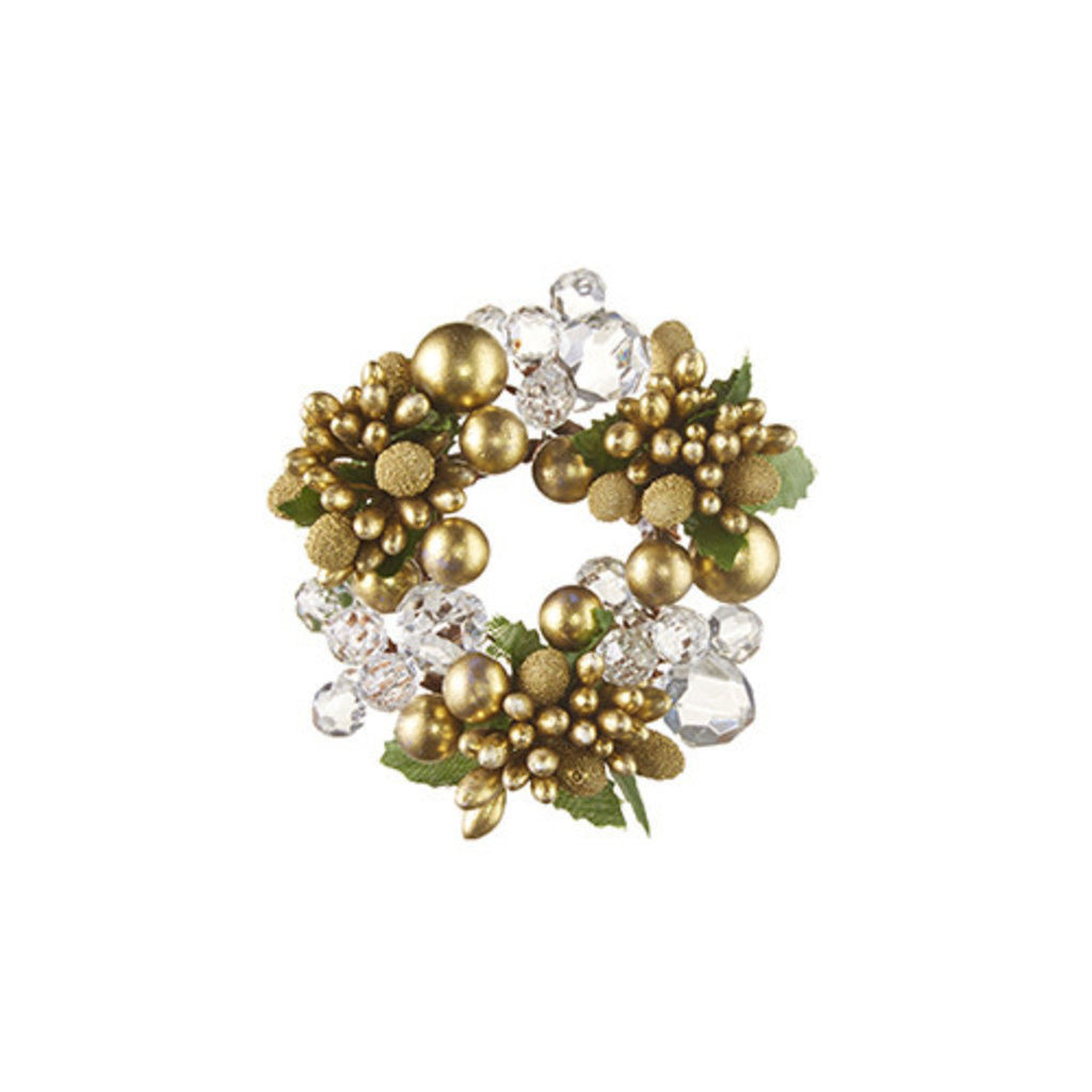 RAZ Imports RAZ Imports 3.5\" Gold and Crystal Beaded Mini Wreath-Candle Ring