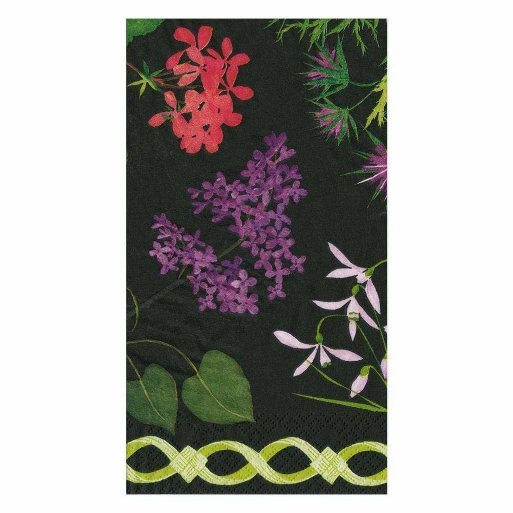 Caspari Caspari Mary Delany Flower Mosaics Paper Guest Towel Napkins in Black - 15 Per Package