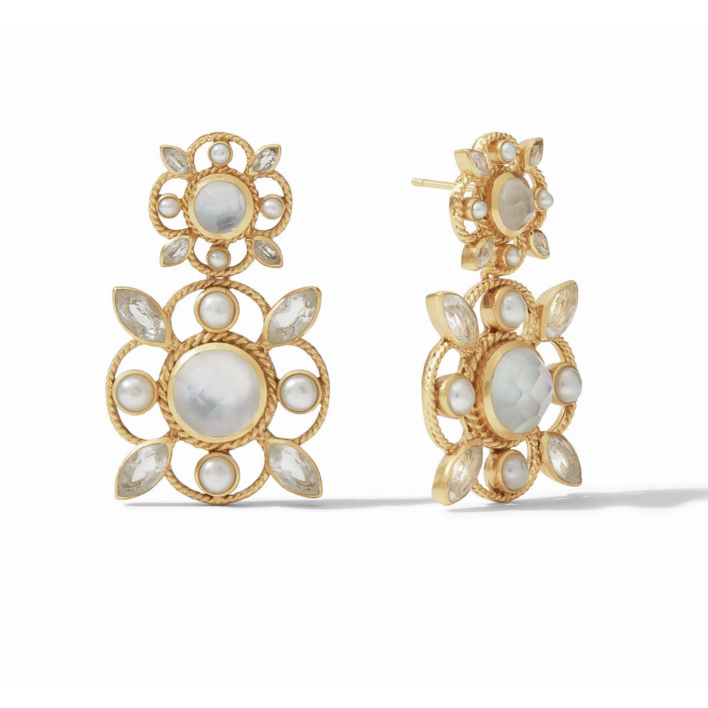 Julie Vos Julie Vos Monaco Statement Earring Gold Iridescent Clear Crystal and Pearl