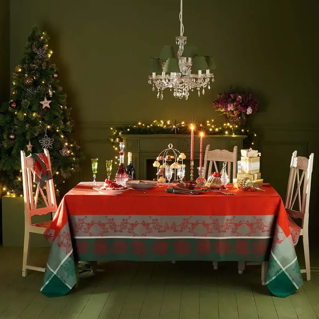 Garnier-Thiebaut Cadeaux de Noël Rouge Jacquard 69\" x 120\" Tablecloth