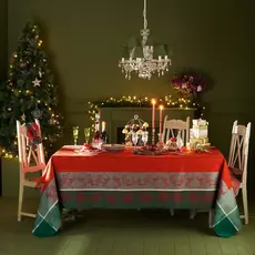 Garnier-Thiebaut Cadeaux de Noël Rouge Jacquard 69" x 120" Tablecloth