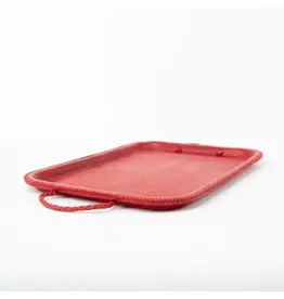 Bati Bati Serving Tray with Embroidered Handles Red