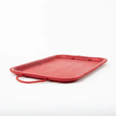Bati Bati Serving Tray with Embroidered Handles Red