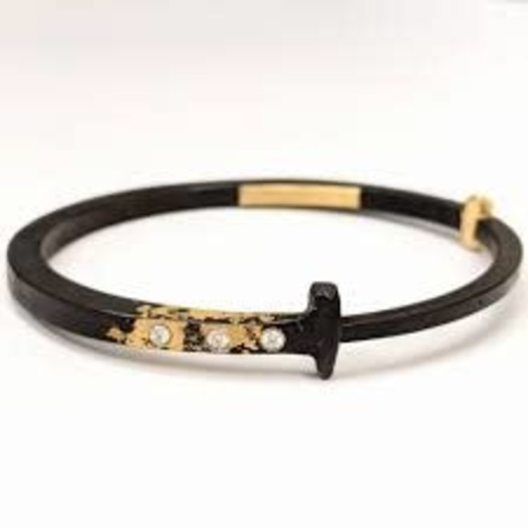 Pat Flynn 3 Stone Yellow Gold Splash Iron Nail Bracelet