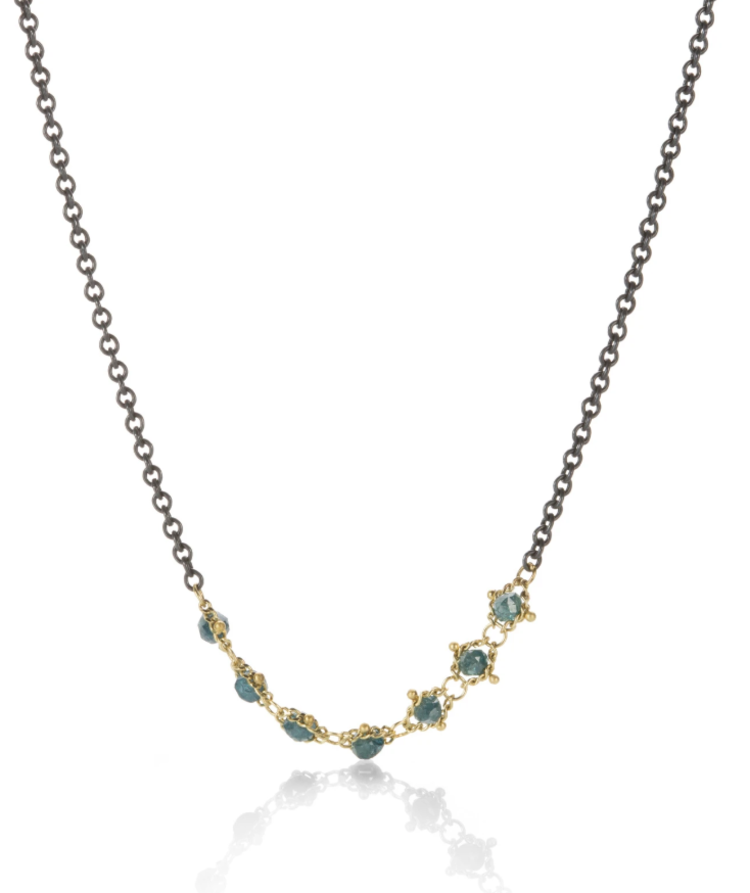 Amali Blue Diamond Textile Station Oxidized Necklace