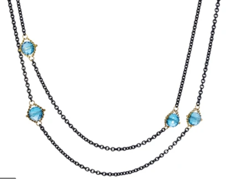 Amali London Blue Topaz Textile Multi Station Oxidized Necklace