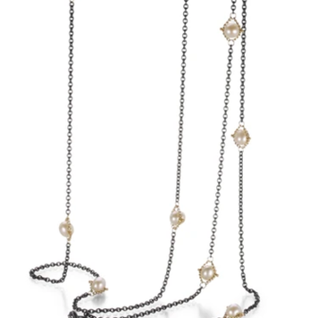 Amali Pearl Textile Multi Station Oxidized Necklace