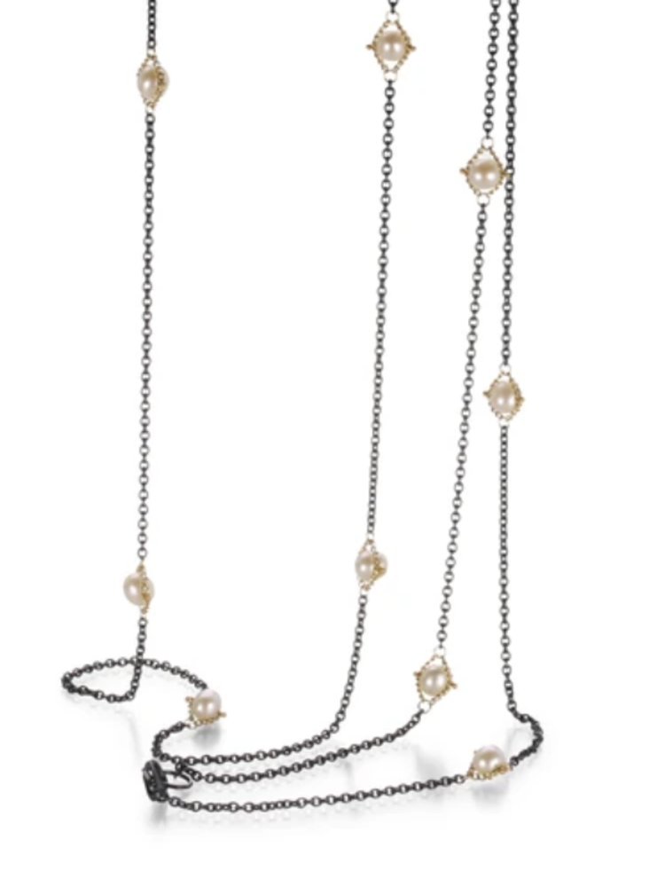 Amali Pearl Textile Multi Station Oxidized Necklace