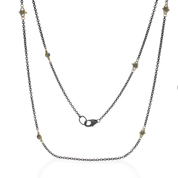 Amali Champagne Diamond Textile Multi Station Oxidized Necklace
