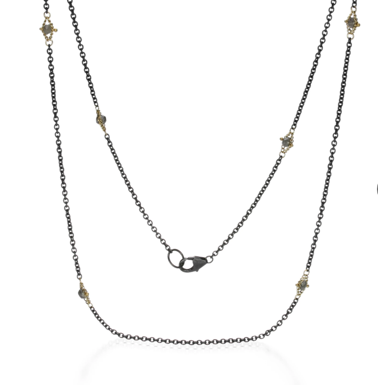 Amali Champagne Diamond Textile Multi Station Oxidized Necklace